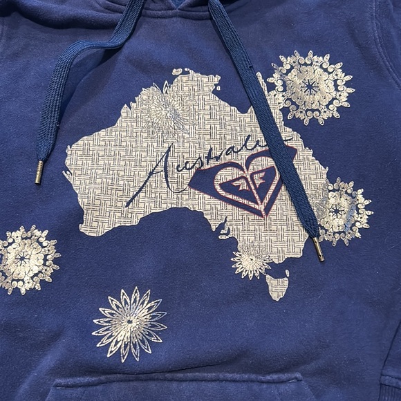 ROXY navy blue Australia hoodie sweatshirt with silver snowflakes 🇦🇺🦘RARE - Picture 3 of 9